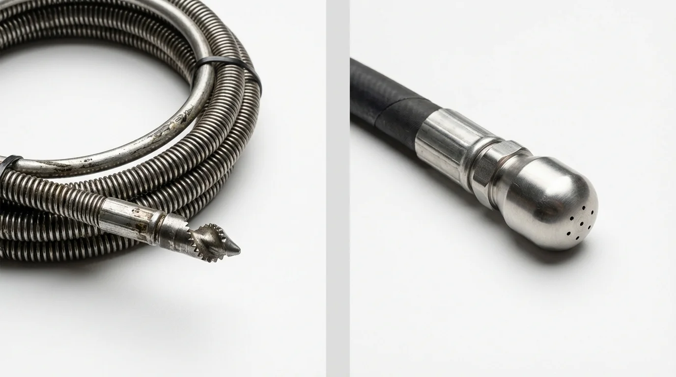 Drain snake cable and hydro jetting nozzle used for drain cleaning in Langhorne, PA