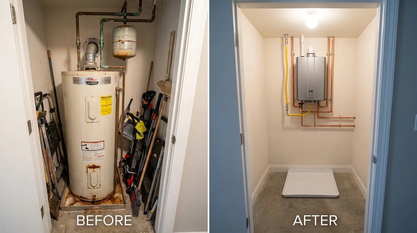 Tank water heater versus wall-mounted tankless unit comparison for Langhorne, PA homeowners