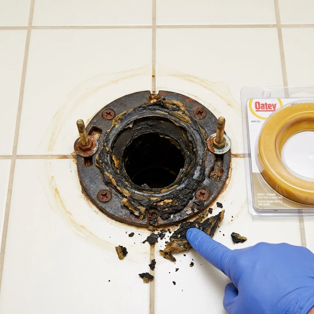 Failed wax ring showing water seepage at the base of a toilet in a Langhorne, PA home