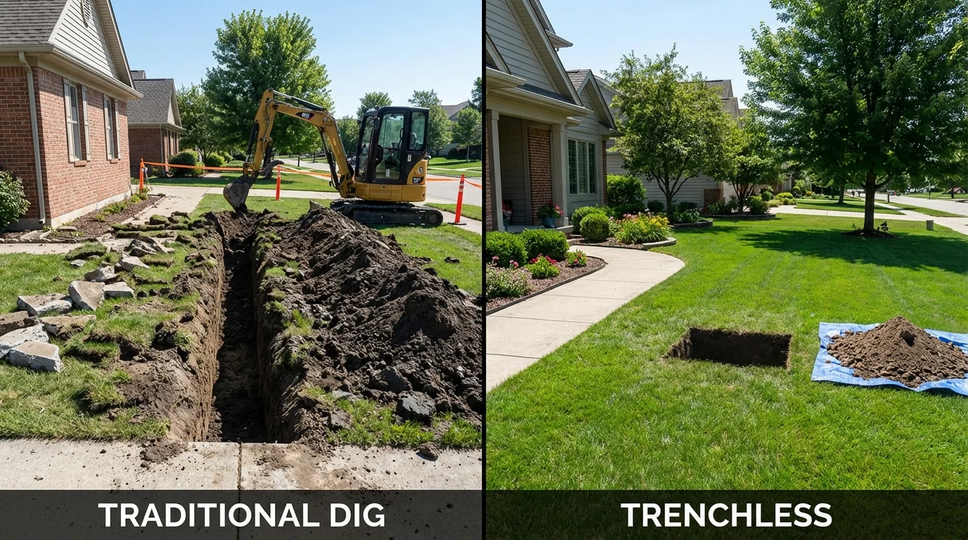 Trenchless sewer repair with minimal yard damage versus traditional excavation in Langhorne, PA